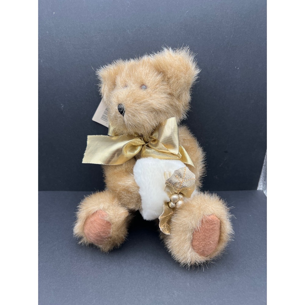 Hallmark Christmas Holiday Teddy Bear Plush Gold Stuffed Animal Vintage 1990s